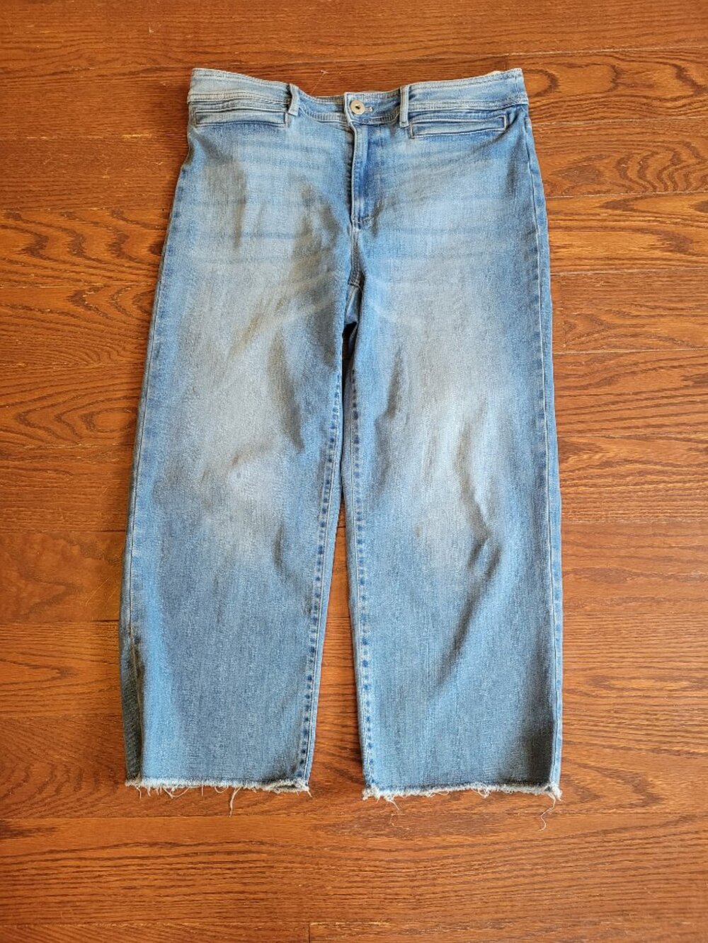 J.Jill Jeans Women 12P High Rise Wide Leg Ankle Raw Hem Cropped Light Wash Denim